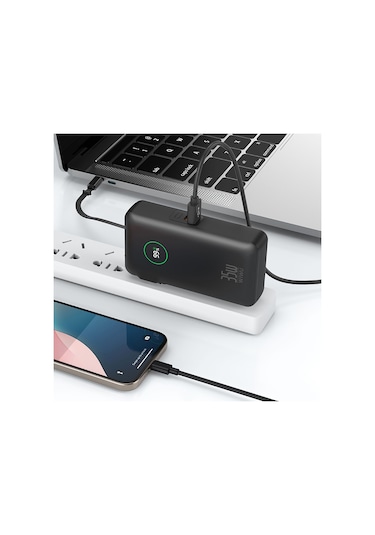 Wiwu Wi-p049 Noble Serisi Type-c Kablolu Dijital Led Göstergeli Powerbank Pd 35w 10000mah Siyah