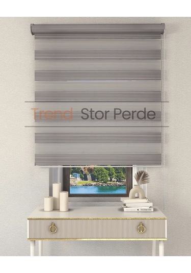 Geniş Plise Gri Etek Dilimsiz Zebra Stor Güneşlik Perde Gri