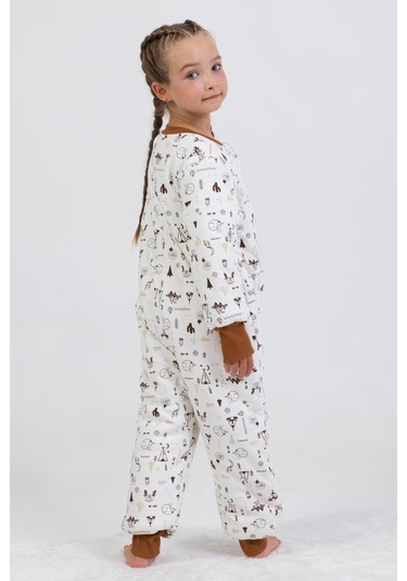 Kız Erkek Çocuk Kalın Elyaf Dolgulu Premium Kalite 2.5 Tog Desenli Uyku Tulumu Kahverengi - Ekru