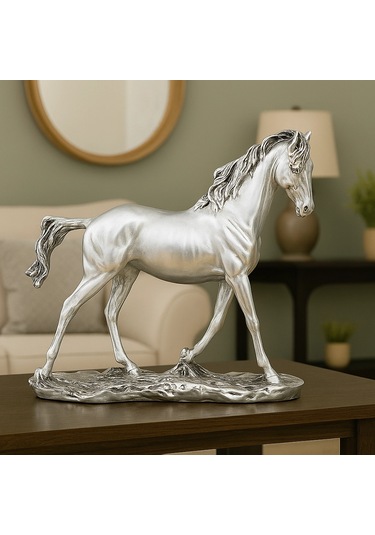 Gümüş Sarı At Dekoratif Heykel Biblo 24x24