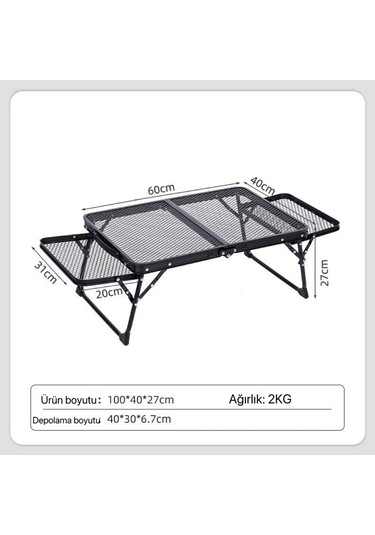 Taşınabilir Katlanır Kamp Masası Hafif, Dayanıklı, File Yüzeyli Outdoor Piknik Masası Siyah