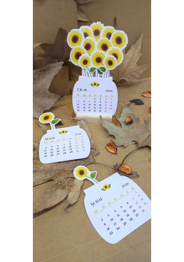 Yunus Copy 2026 Ayçiçeği Takvimi Ahşap Ayaklı Ayçiçeği Temalı Özel Tasarım Takvim
