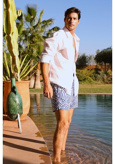 AC&Co / Altınyıldız Classics Erkek Beyaz Comfort Fit Rahat Kesim Düğmeli Yaka Keten Gömlek - Beyaz