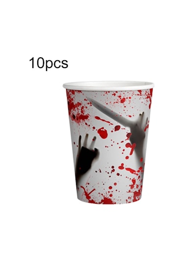 10 Adet Cadılar Bayramı Tek Kullanımlık Kan El İzi Sofra Korku Parti Dekorasyonu, Stil: Kağıt Bardaklar