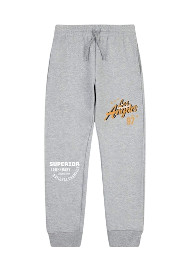 Los Angeles Baskılı Çift Cepli Erkek Çocuk Jogger Eşofman Altı Gri