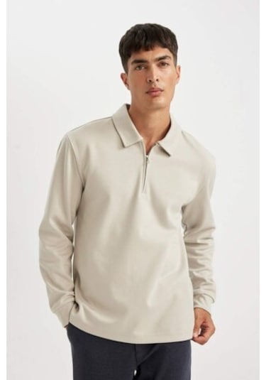 DeFacto Regular Fit Polo Yaka Yarım Fermuarlı Basic Düz Sweatshirt D2279AX24AUGR425 Gri DeFacto Regular Fit Polo Yaka Yarım Fermuarlı Basic Düz Sweatshirt D2279AX24AUGR425 Gri