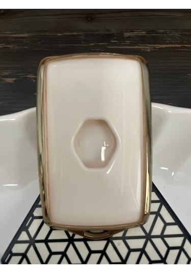 Lüx Renault Clio Uyumlu E-tech Austral Megane E-tech 4 Buton Nano Anahtar Kılıfı Beyaz Gold Renk