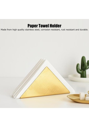 Hangfox Altın Renkli Triangular Paslanmaz Çelik Servis Peçete Tutucu - Otel Restoran Ev Dekoratif Sabit Konumlu Masa Üstü Peçete Tutucu