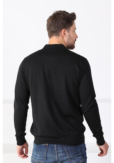 Ferraro Siyah Polo Yaka Superfine Erkek Triko Kazak Siyah
