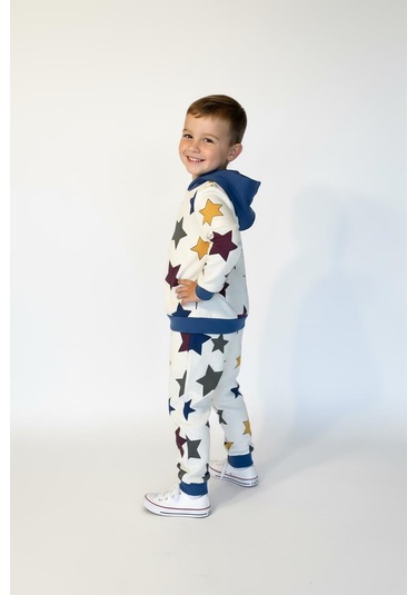 Yıldız Baskılı Kapşonlu 2 Li Takım İndigo