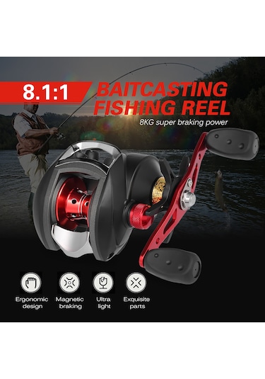 12+1 Bb Rulman 8.1:1 Yem Döküm Balıkçılık Reel Tek Yönlü Debriyaj Baitcasting Reel Sol/sağ El Balıkçılık Reel Manyetik Fren Cazibesi Balıkçılık Reel