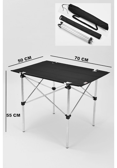 Exent Taşıma Çantalı Katlanabilir Kamp Masası 50 x 70 CM Siyah