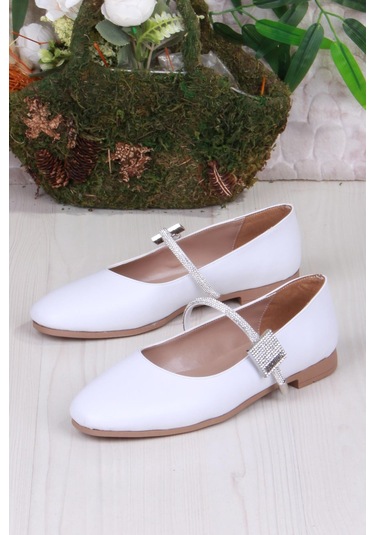 Fort 01-625 Soft Taş Toka Detaylı Rahat Kadın Babet Beyaz