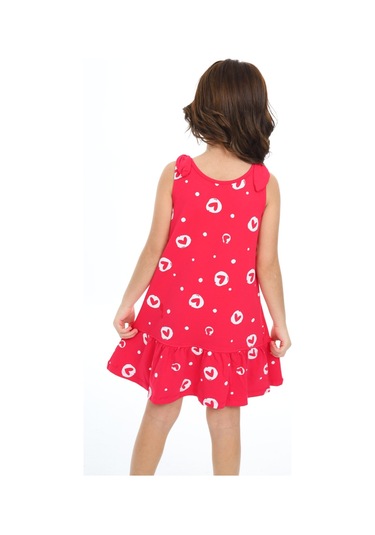 Toontoy Kız Çocuk Kalp Baskılı Elbise Koyu Fuşya