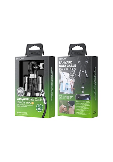 Wk Wdc-70 65w Tip-c Tip-c Telefon Lanyard Veri Kablosu, Uzunluğu: 1.6m Siyah