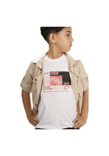 Gömlek , Pantolon , T-shirt 3parça Erkek Çocuk Takım Mnk1754 Bej