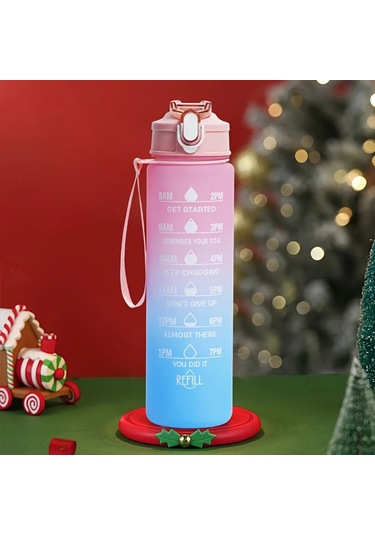 Su Şişesi 2 Litre Sulu Kalın Motivasyonlu Sızdırmaz Plastik Spor Şişe 900ml-pink Blue 2.0l 900ml-pink Blue