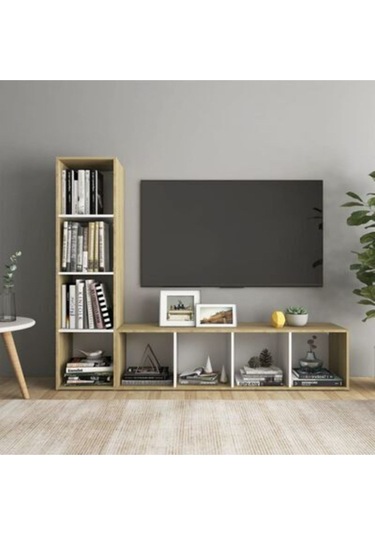 Tdesıgno Rengul Kitaplıklı Televizyon Sehpası - Ünitesi -kitaplık Meşe-beyaz 150 Cm 8 Raflı Meşe - Beyaz Tdesıgno Rengul Kitaplıklı Televizyon Sehpası - Ünitesi -kitaplık Meşe-beyaz 150 Cm 8 Raflı Meşe - Beyaz