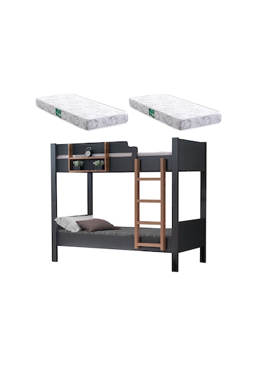 Setaymobilya Ranza, Asya Ayrılabilir Ranza-Antrasit-Ceviz+2 Adet Comfort Yatak
