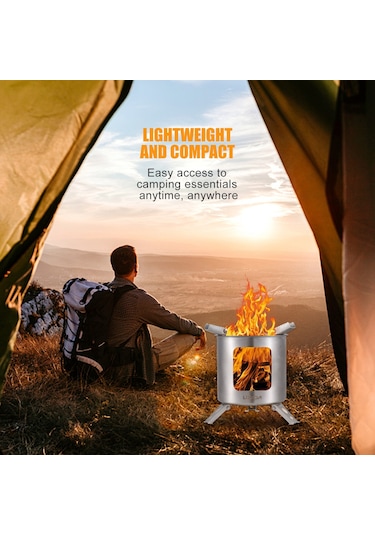 Paslanmaz Çelik Odun Sobası Katlanır Piknik Kamp Sobası Y29523 Gümüş Gümüş