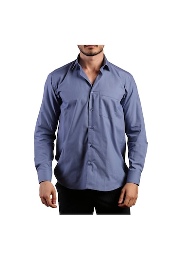 İndigo Büyük Beden Rahat Kesim Cepli Uzun Kol Regular Fit Erkek Gömlek - 150-15 001