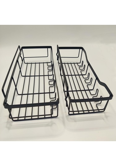 2 Adet / Takım 6 Kanca Yumruksuz Karbon Çelik Depolama Sepeti Banyo Drenaj Organizasyon Rafı Gümüş