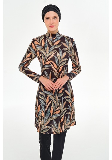 Likralı Tam Kapalı Tesettür Mayo Desenli 3105 Siyah Siyah