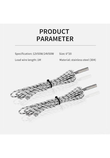 Honmex 12v 50w Isı Çubuğu, 304 Paslanmaz Çelik, 1 Metre Kablolu, 6x20mm, 3d Yazıcı Isıtıcı, Tekli Paket Beyaz