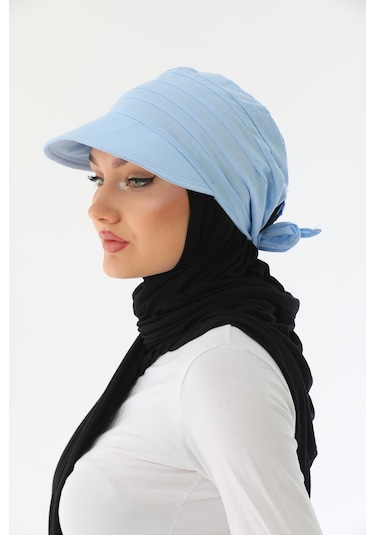 Safari Bağlamalı Bebe Mavisi Siperli Bandana Vizör Bebe Mavisi