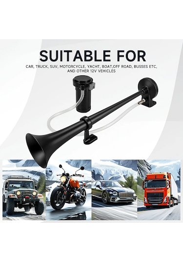 Dashanshop 12v Kara Trompetli Siyah Korna Kamyon Suv Tekne Motosiklet İçin