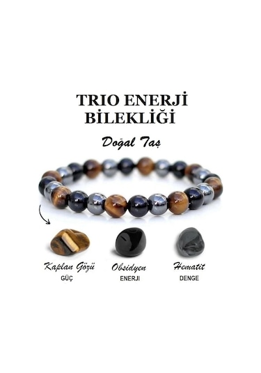 Alnis Atelier Kaplangözü,Obsidyen,Hematit Doğaltaş Erkekbileklik Çok Renkli