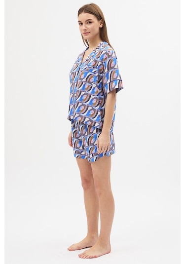 Amarelle Liberty Desenli Viskon Gömlek Şort Pijama Takımı Mor