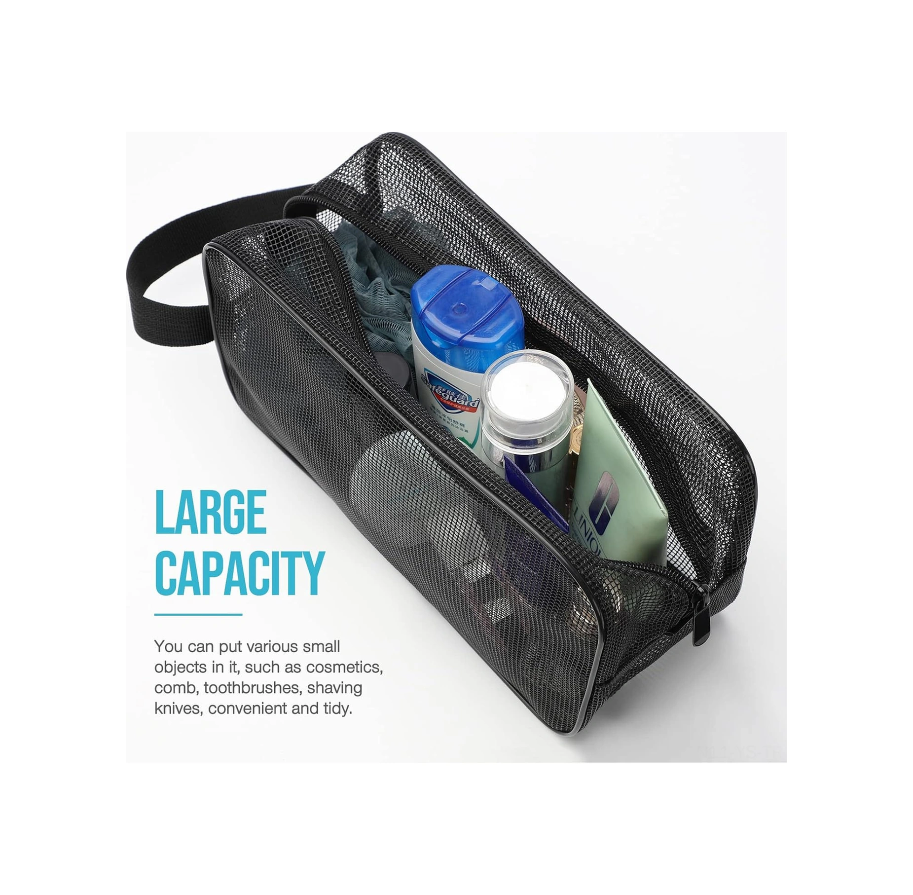 Yunboo Siyah Mesh Taşınabilir Kişisel Bakım Çantası - Tek Askılı Depolama Çantası Siyah