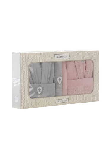 Özdilek Wedding Aile Bornoz Seti Gri - Pudra