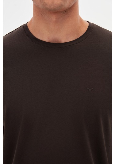 Ds Damat Regular Fit Kahverengi Düz Nakışlı %100 Pamuk T-shirt 4hc140632006m Kahve