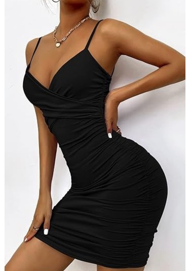 Siyah Askılı Mini Elbise-siyah