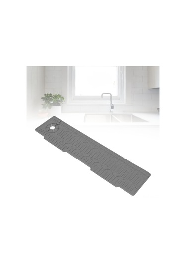 Vkemall 60cm Uzunluklu Silikon Lavabo Matı, Çift Taraflı Kullanım, Su Tükenmesini Engeller, Ev & Banyo İçin, Gri Gri