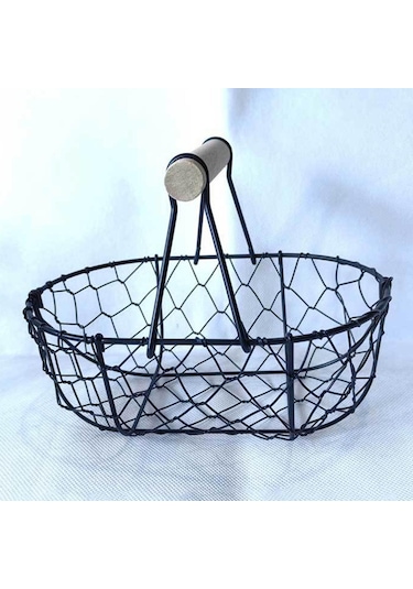 Suntek Tel Yumurta Sepeti Retro Rustik Demir Depolama Çiftlik Siyah