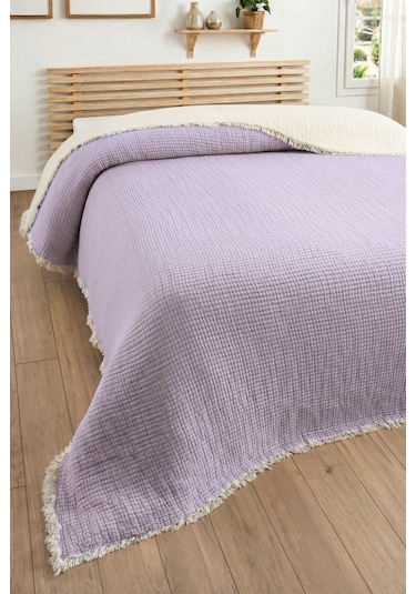 5 Katlı Dolgulu Müslin Yorgan 240x260 Cm- Battal Boy Yatak Örtüsü Lıla Lila