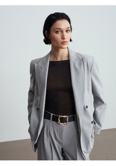 Dilvin 60783 Kruvaze Blazer Ceket-gri Gri