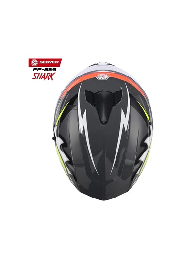 Scoyco FF-869 Shark Güneş Vizörlü Kapalı Kask Kırmızı - Neon Sarı - Siyah