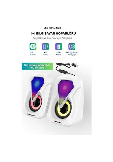 Sprange Sr-pn785 2.0 Rgb Işıklı Multimedia 5v 3w 2 Gaming Oyuncu Speaker -beyaz