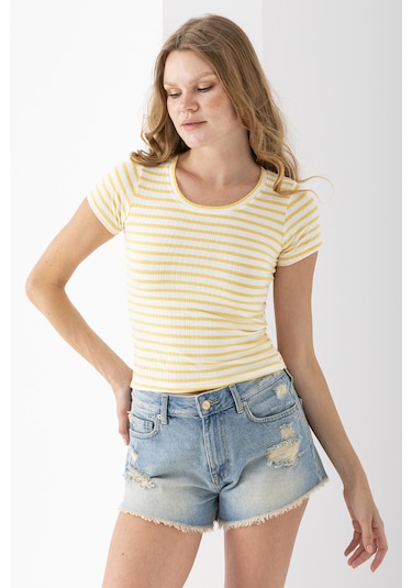 Giysa Kadın Bisiklet Yaka Çizgili Basic Body Sarı - 25509 Sarı