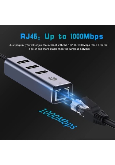 Xuweiwei Portable 311b Vcom Taşınabilir Alüminyum 4ü1 Hub 3x Usb 3.0 5gbps 1000mbps Ethernet Usb Type-c Uyumlu