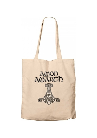 Amon Amarth Mjolnir Krem Kanvas Bez Çanta Krem