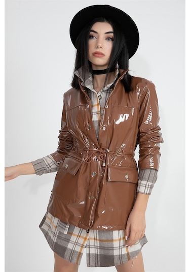 Su Geçirmez Kadın Rugan Yağmurluk - Taba-taba Taba