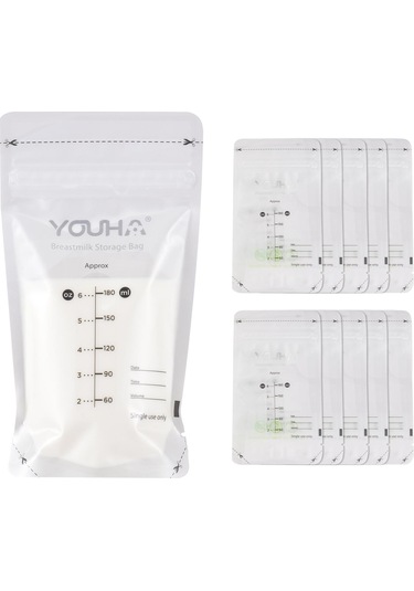 Youha Anne Sütü Saklama Torbaları Emzirme İçin Süt Saklama Torbaları 180ml/6oz Kapasiteli Önceden Sterilize Edilmiş 10