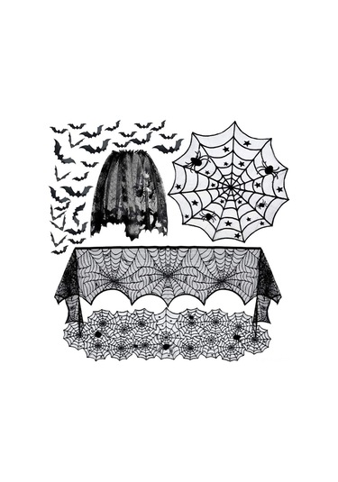 Mufunye Halloween Siyah Dekoratif Bezi - Ateşlik Örtüsü, Perde, Duvar Sticker Ve Lamba Örtüsü İle Parti Ambiyansı 244x46 Cm