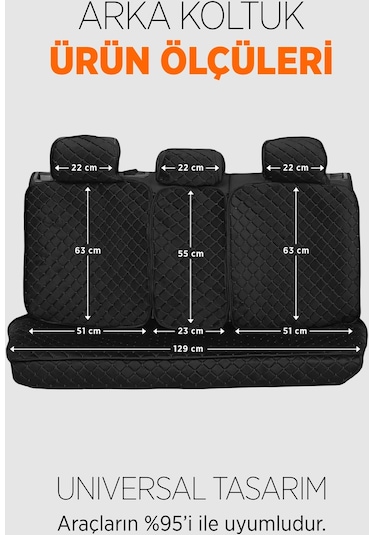 Tay Tüyü Terletmez Kumaş Oto Koltuk Kılıfı Ön Ve Arka Tam Koltuk Seti - Siyah