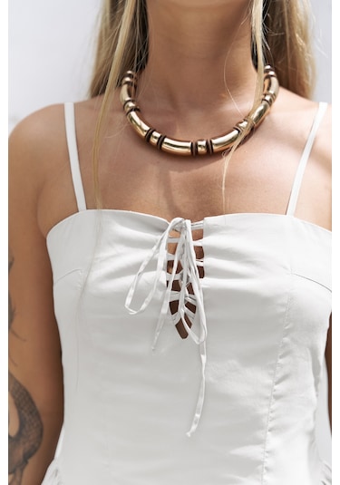 Narissa Askılı Midi Ekru Elbise Ekru